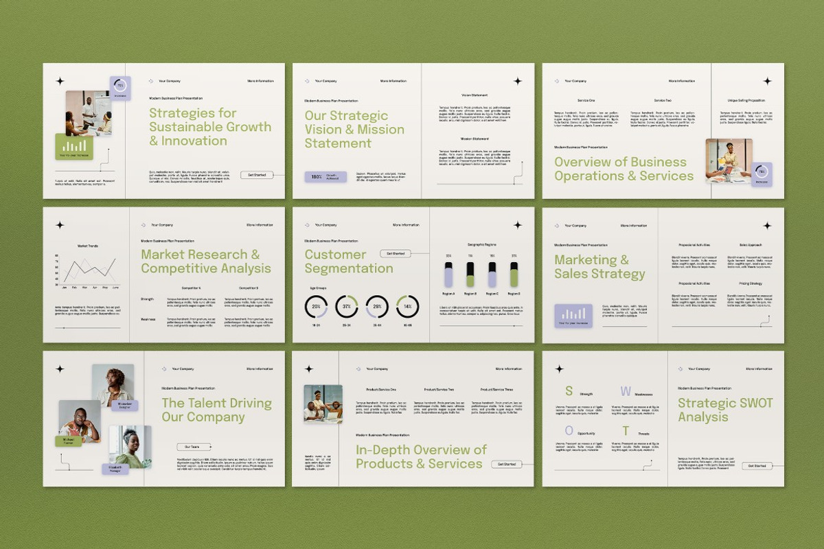 Cream Green Business Plan PPT, a Presentation Template by graphicook (Photo 2 of 4)