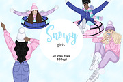 Snowy Girls Clipart, a Seasonal Illustration by GlamArtZhanna (Thumbnail 1 of 4)