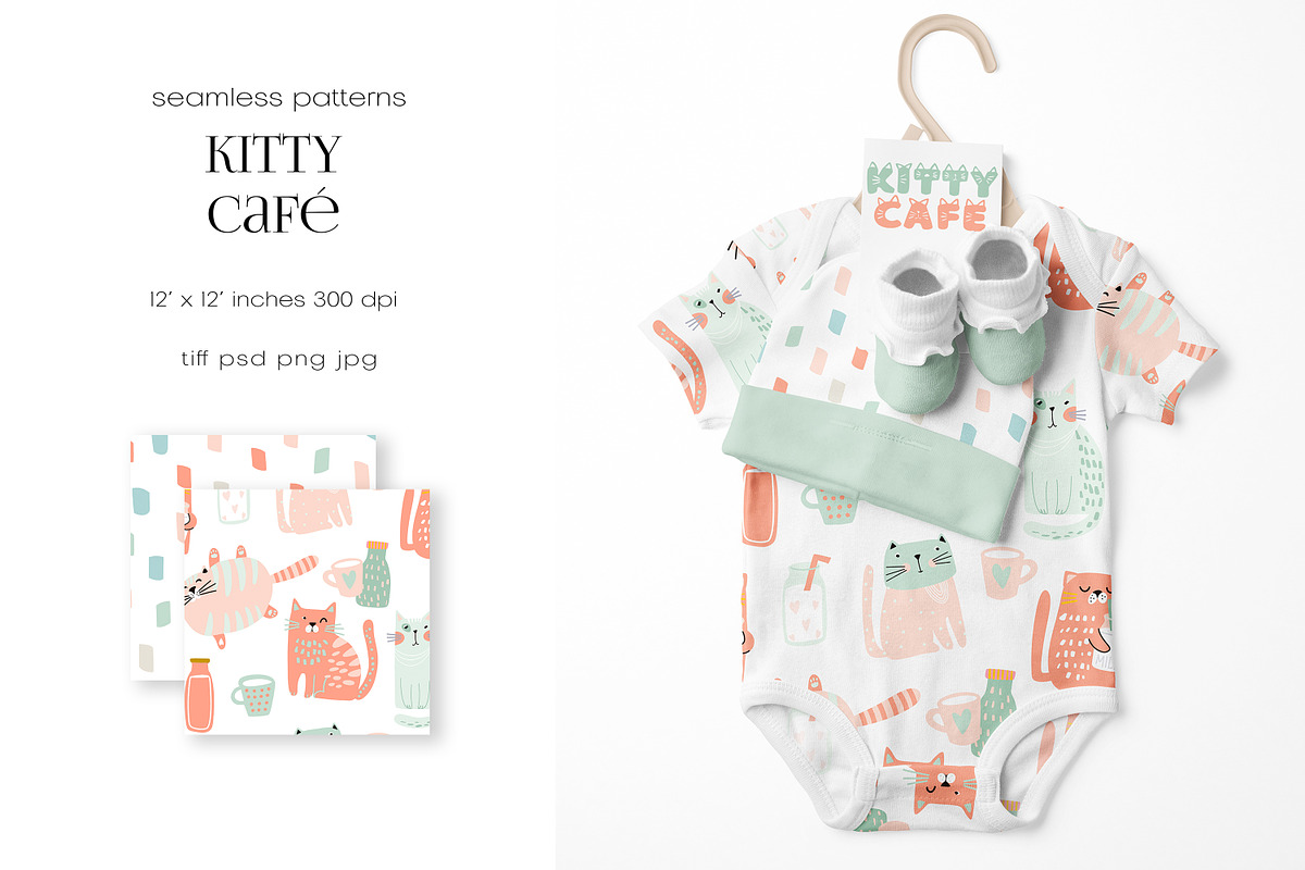 Kitty Café – Pattern Collection, a Pattern Graphic by PROTEA Watercolor Studio (Photo 8 of 9)