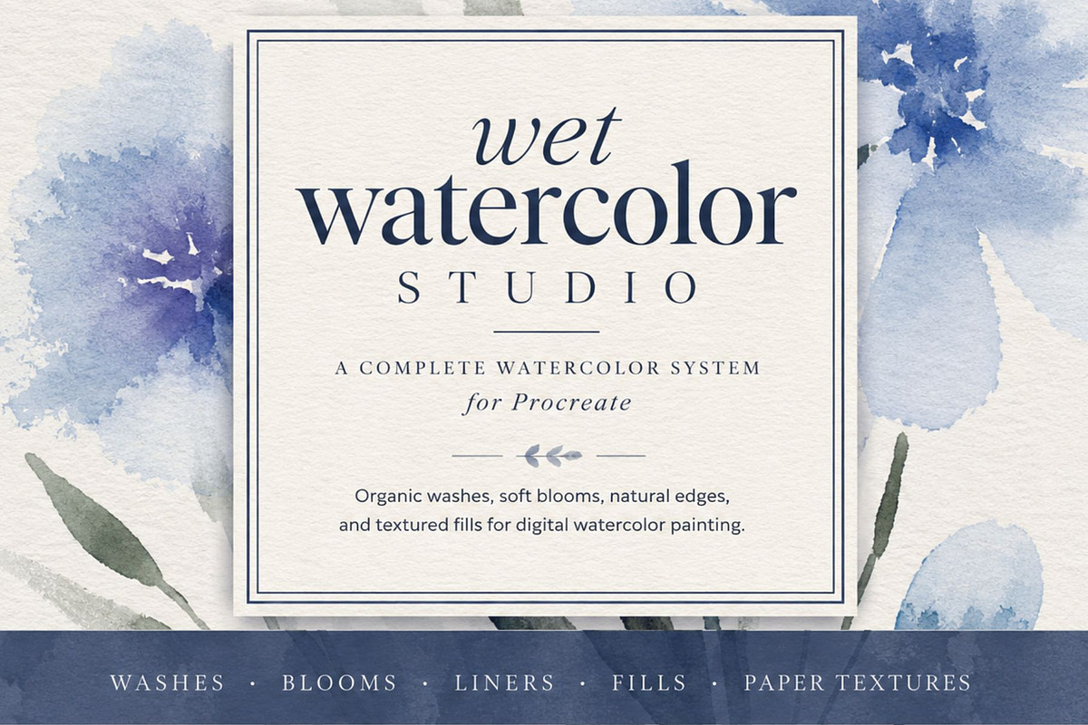 Wet Watercolor Studio for Procreate, a Brush Add-On by Fins and Fiction (Photo 1 of 8)
