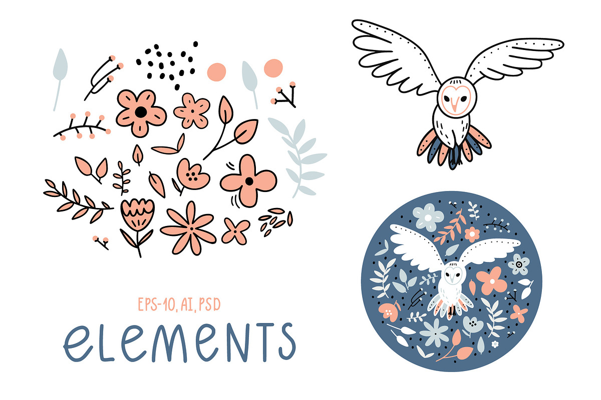 Floral patterns set with owls, a Pattern Graphic by rosypatterns (Photo 3 of 4)