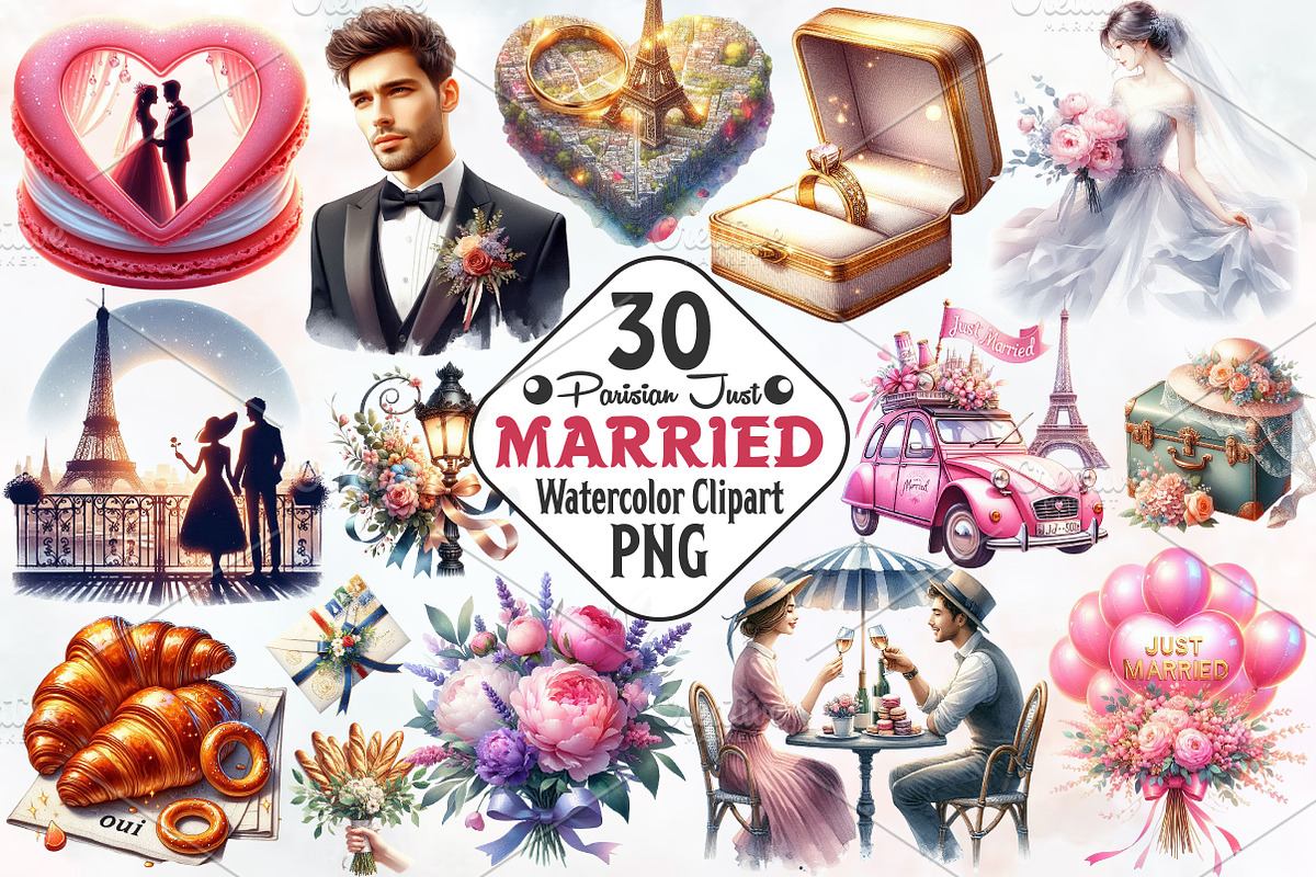 Parisian Just Married Clipart, an Illustration by RobertsArt (Photo 1 of 7)