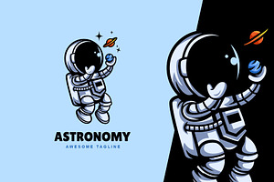 Astronaut Play Planet Character Logo