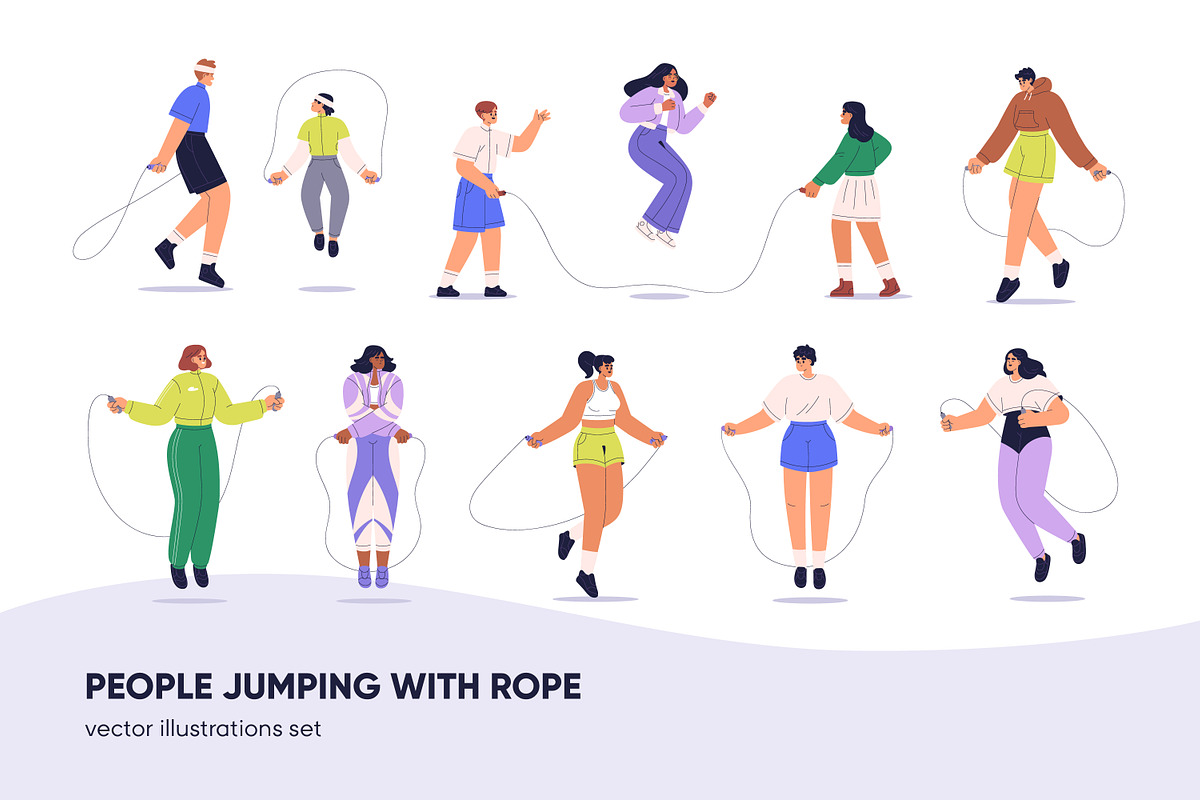 People jump with skipping rope set, a Person Illustration by Good Studio (Photo 1 of 7)