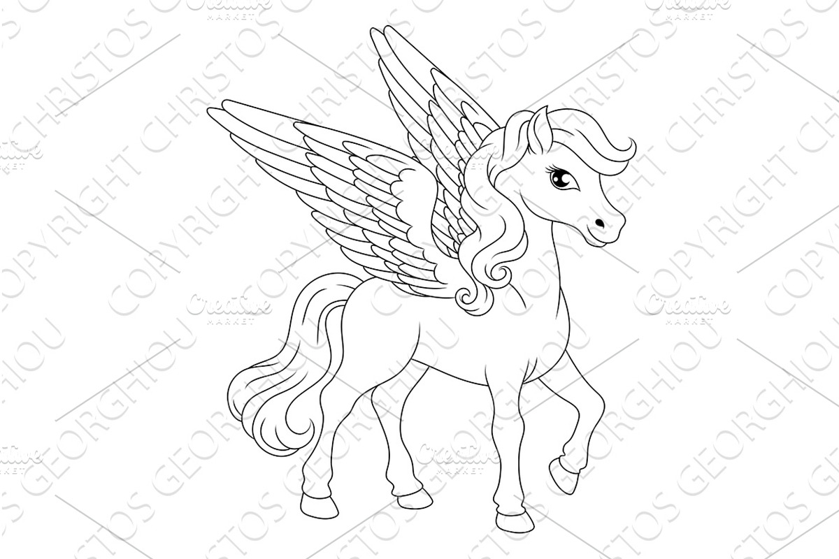 Pegasus Wings Horse Cartoon Animal, an Animal Illustration by Christos Georghiou