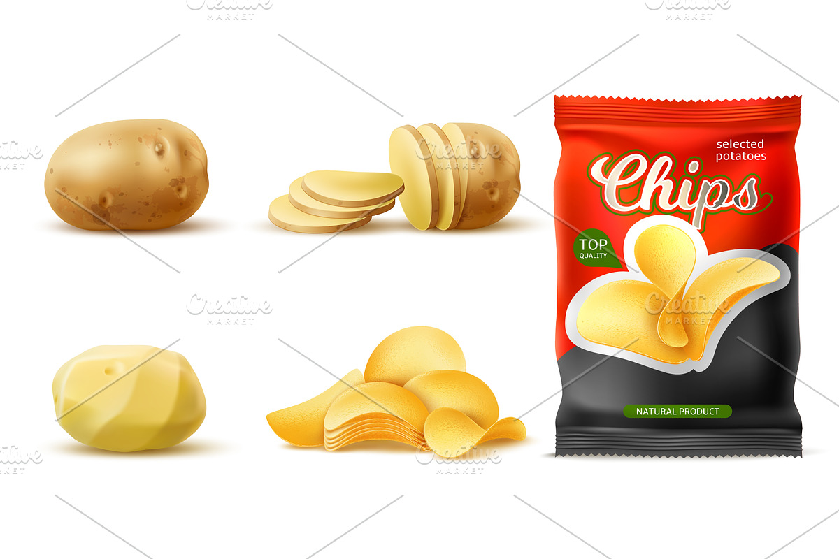 Realistic mockup of chips packaging, a Food Illustration by Vectorbuum