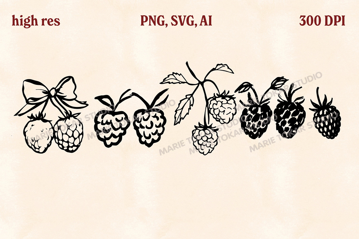 Whimsical Berry Fruit Bundle SVG PNG, a Food Illustration by Marie T (Photo 25 of 36)