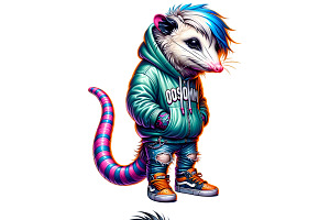 Cool Streetwear Opossum Clipart Set