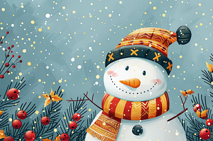 A joyful snowman adorned in winter c, a Photo by LOGOCREATIVE