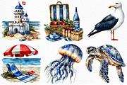 Watercolor Coastal Clipart, an Illustration by Craft Nest (Thumbnail 4 of 9)
