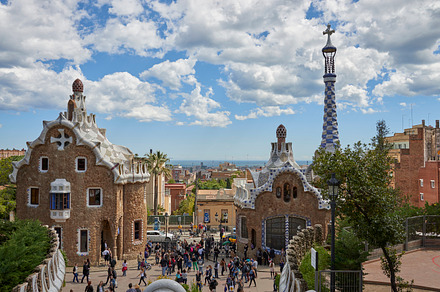 Streets and parks of barcelona containing ancient, above, and aerial