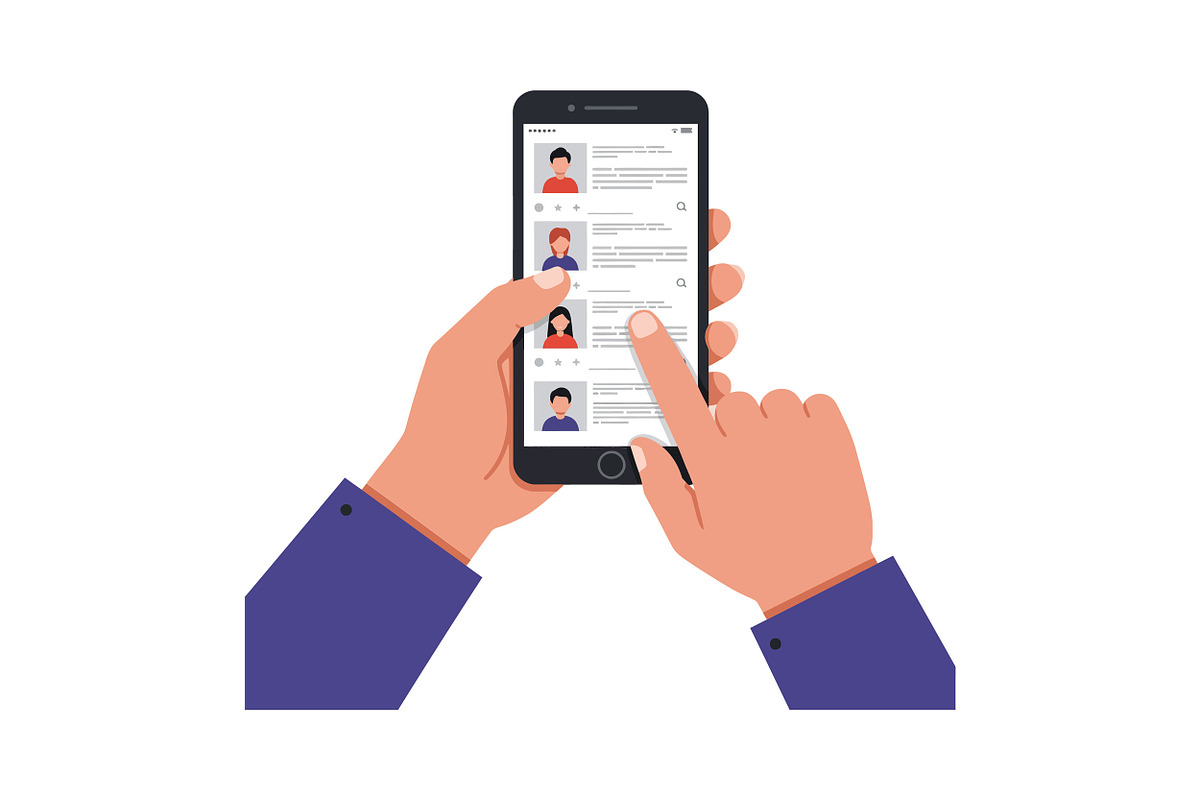 Hands holding a smartphone displayin, an Illustration by designvectx