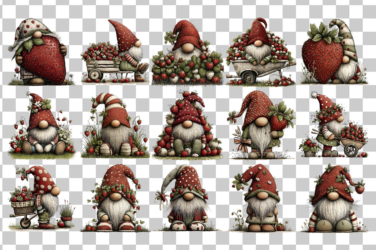 Strawberry Gnome PNG Clipart, a Seasonal Illustration by Nicolle's Colorful Art (Photo 4 of 4)