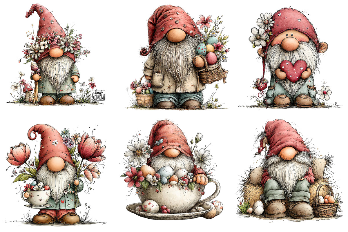 Whimsical Easter Gnome Clipart, an Illustration by Dream Creation (Photo 3 of 7)