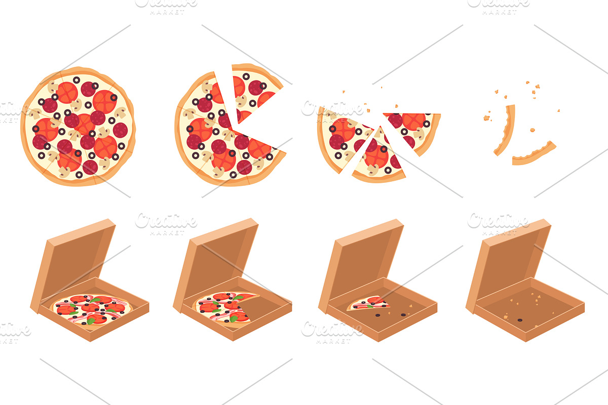 Eaten pizza set, sequence game, a Food Illustration by Lemberg Vector