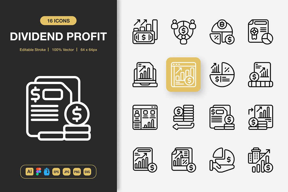 Dividend Profit Icons, an Outline Icon by Spacepixel Creative