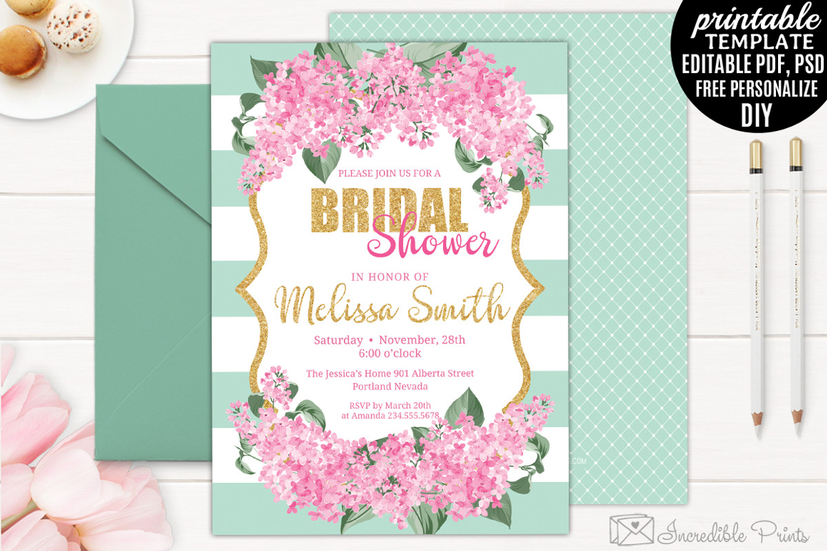 Mint Gold and Pink Bridal Shower, an Invitation Template by Blush Roses Print (Photo 1 of 2)