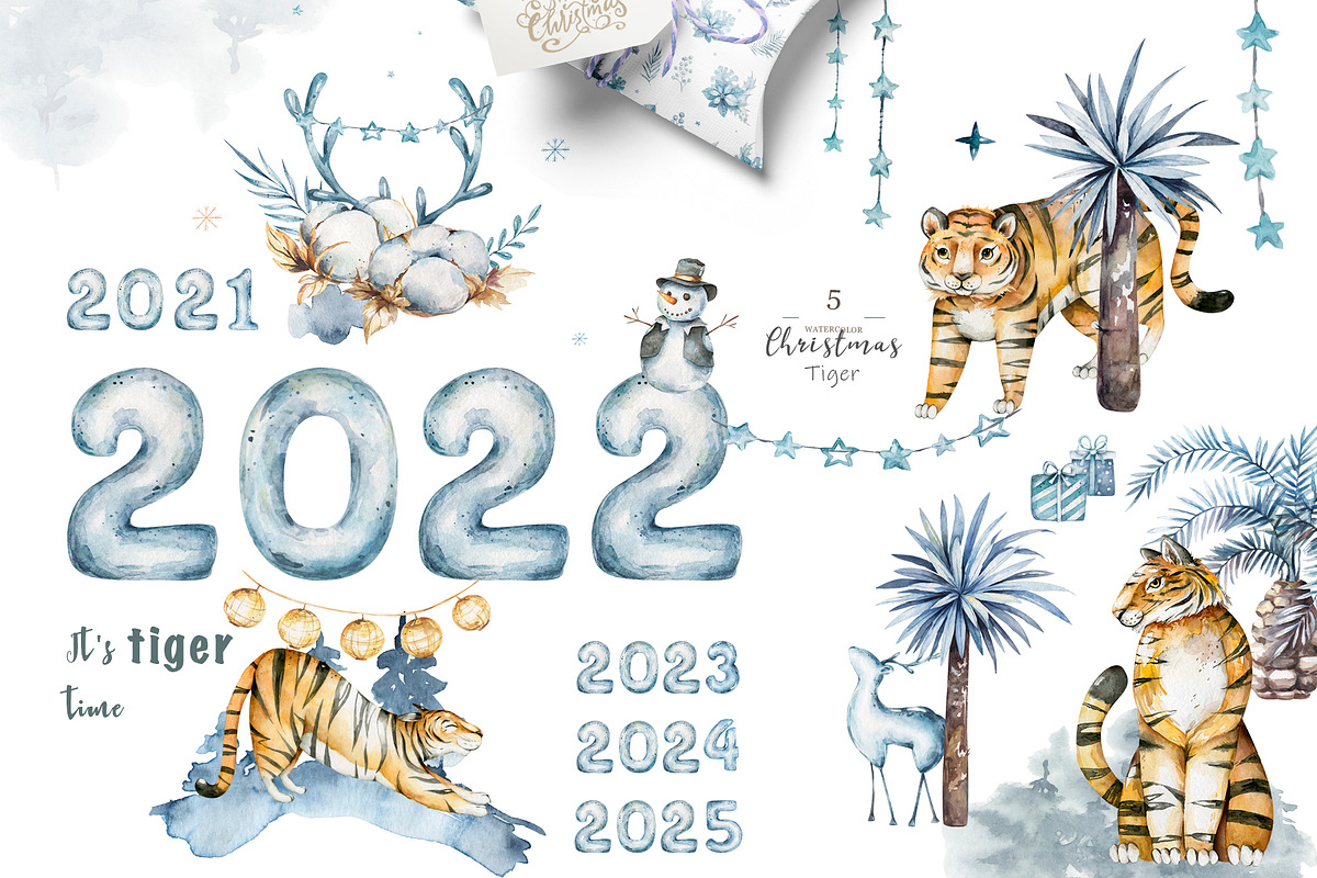 Cute Tiger and Christmas Watercolor, an Animal Illustration by Ann Art Houze (Photo 7 of 11)