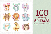 Adorable animal illustrations bundle, an Animal Illustration by Sofia's Fashion (Thumbnail 1 of 3)