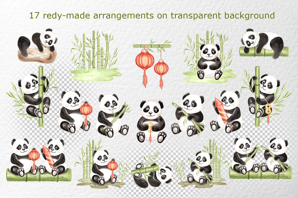 Cute pandas watercolor clipart set, an Animal Illustration by susie-p-art (Photo 3 of 14)
