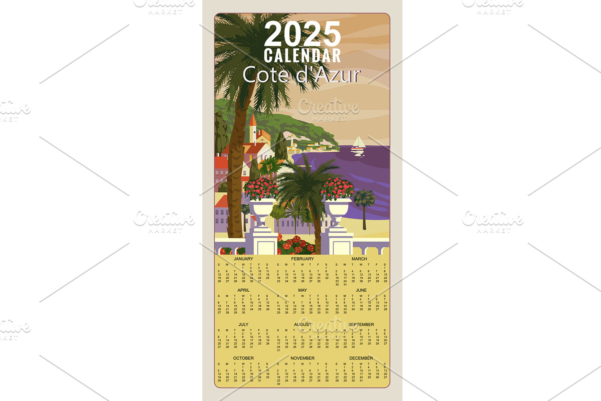 Calendar Monthly 2025 Cote de l azur, an Illustration by Vector_Up