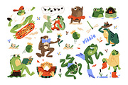 Funny frogs set + seamless patterns, an Animal Illustration by PaperTrident (Thumbnail 1 of 5)