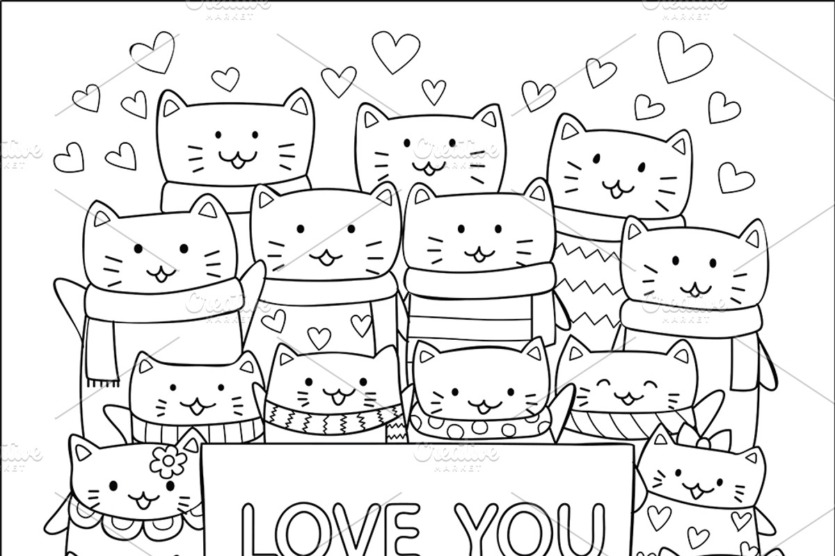 10 Cute cats coloring pages, an Illustration by Somjai King (Photo 4 of 11)