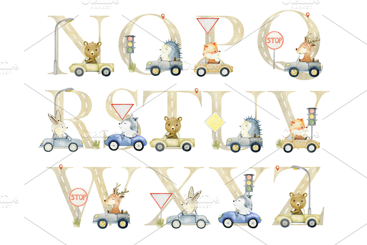 Alphabet with animals in the cars., an Animal Illustration by TaPilipa (Photo 3 of 4)