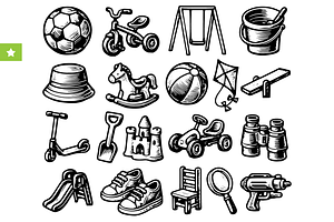 Vintage Kids Outdoor Toys Icons, an Object Graphic by RT Studio