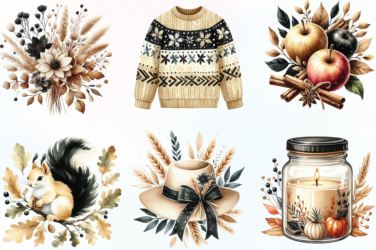 Beige & Black Autumn Clipart, an Illustration by CraftArtStudio (Photo 2 of 6)