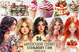 Watercolor Strawberry Time Clipart, an Empty State Illustration by Rose Art
