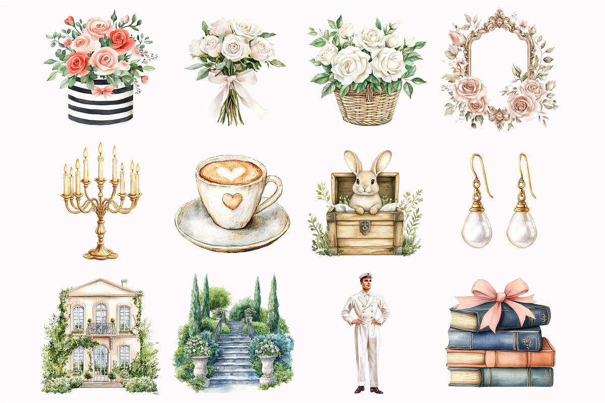 Watercolor Summer Château Clipart, an Illustration by Design Market (Photo 5 of 5)