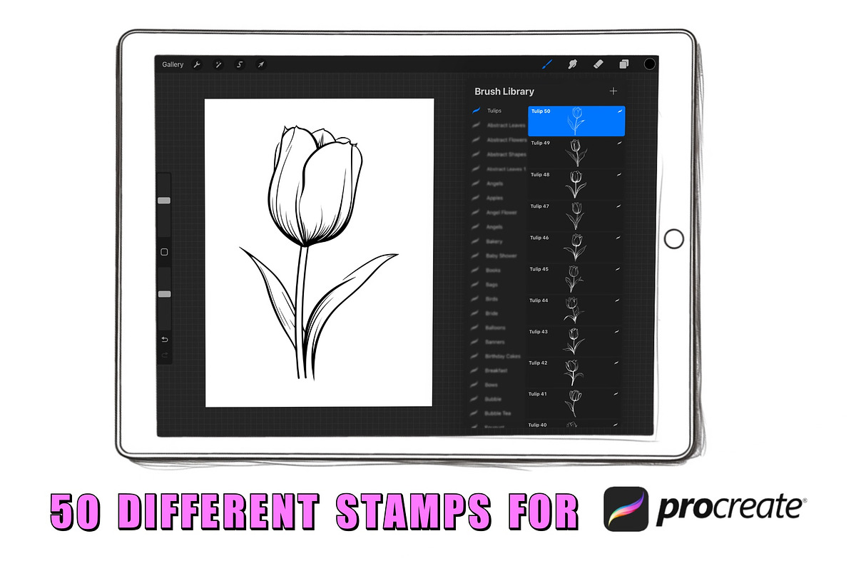 50 Tulips Procreate Stamps Brushes, a Brush Add-On by Procreate Sale (Photo 2 of 6)