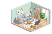 Isometric 3D render of living room, an Object Illustration by Nurlan's shop (Thumbnail 1 of 3)