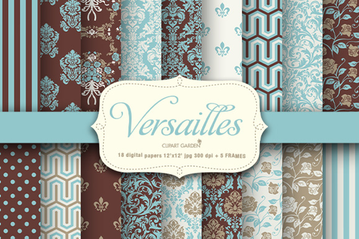 18 Versailles style papers + frames, a Pattern Graphic by CLIPART GARDEN (Photo 1 of 5)