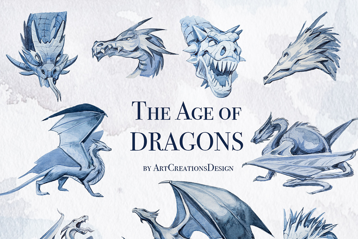 The Age Of Dragons Clipart Set, a Decorative Illustration by ArtCreationsDesign (Photo 3 of 18)