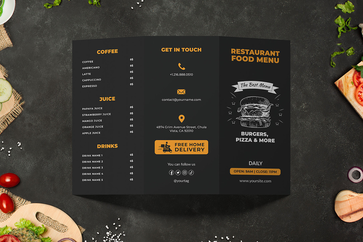 Trifold Fast Food Menu Template, a Brochure Template by Shyeno (Photo 3 of 3)
