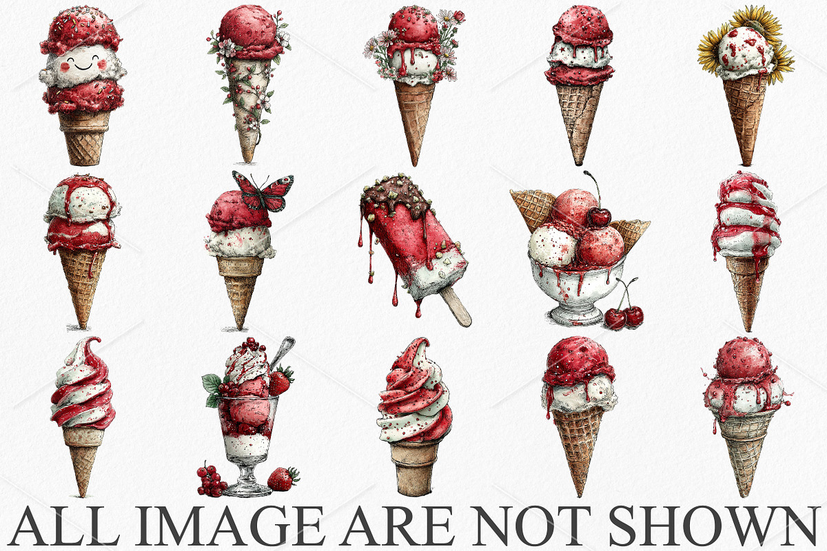 Whimsical Summer Ice Cream Clipart, an Illustration by Canvas Craft (Photo 3 of 7)