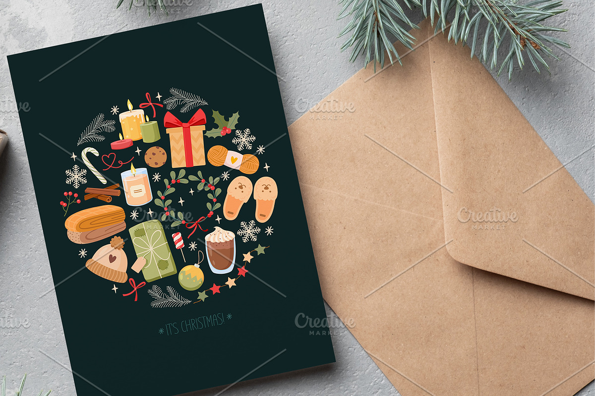 Christmas holiday symbols set, a Seasonal Illustration by Elen_Art (Photo 3 of 3)
