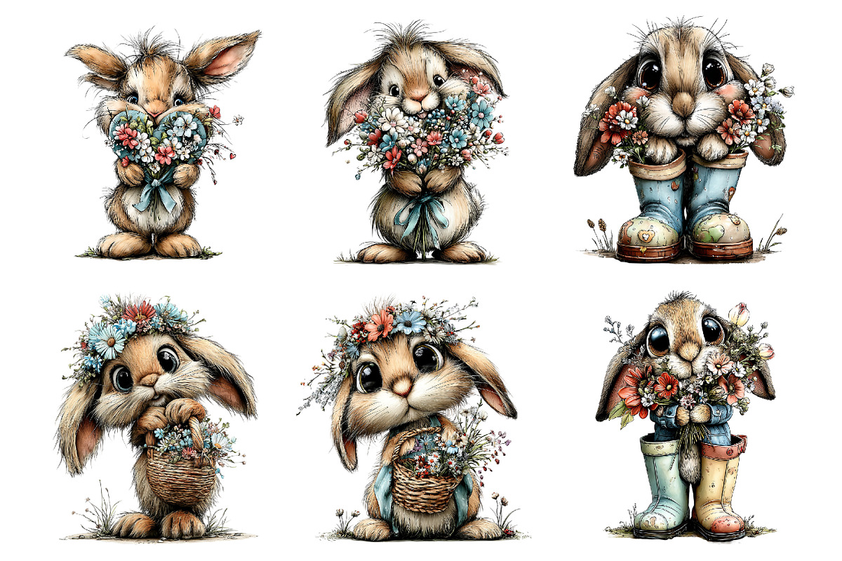 Whimsical Spring bunny clipart, an Illustration by SinaCreation (Photo 4 of 11)
