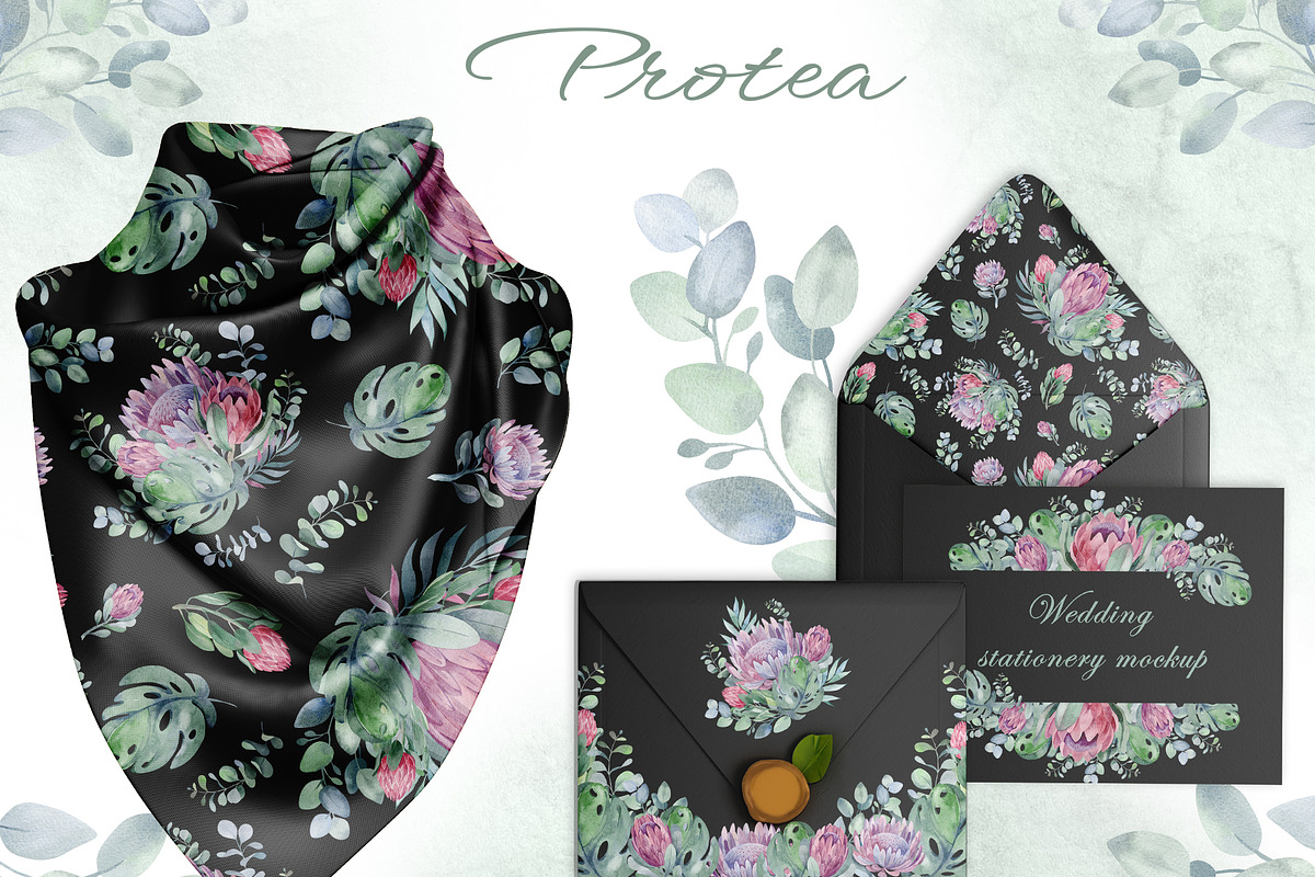 PROTEA watercolor flowers clipart, an Illustration by LenArt (Photo 12 of 16)