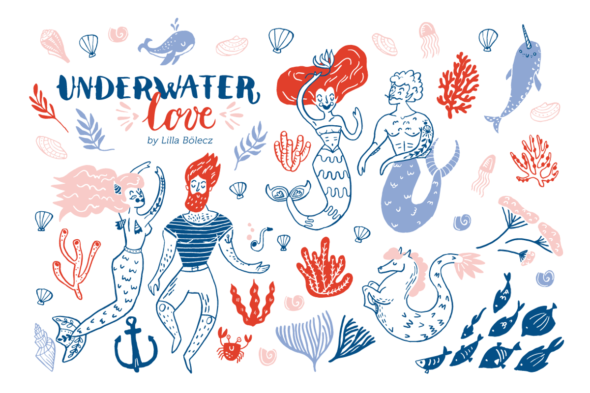 Underwater Love Vector Clipart, a Decorative Illustration by Lilla Bölecz (Photo 1 of 5)