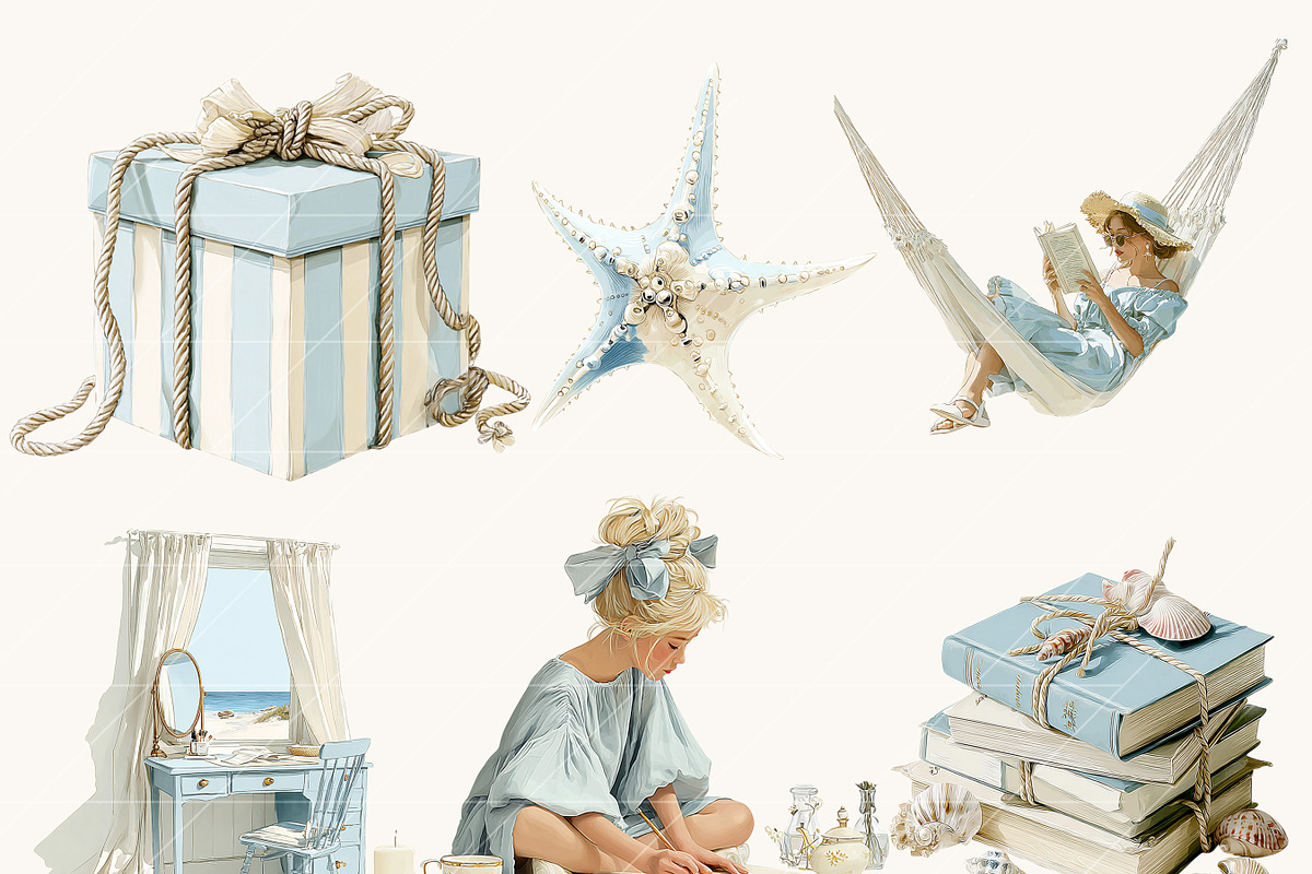 Watercolor Coastal Planner Clipart, a Person Illustration by BusyDaydesign (Photo 5 of 9)