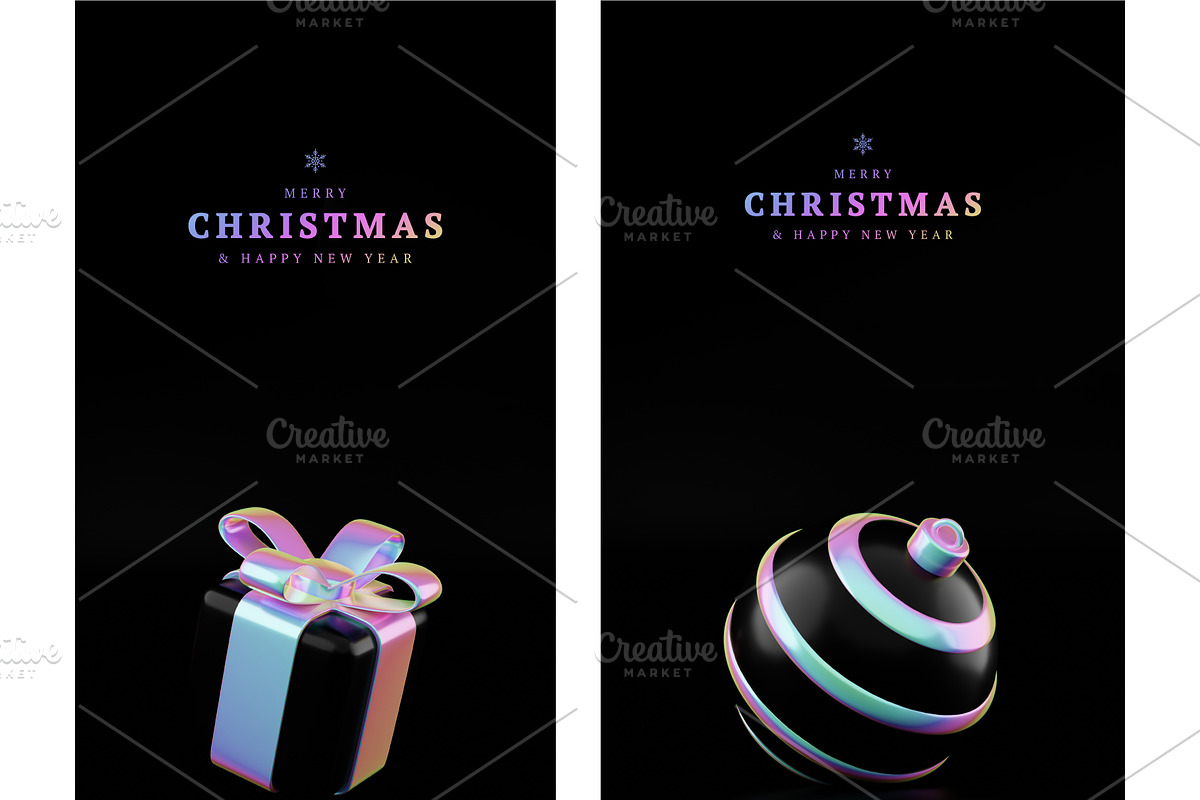 Holographic Christmas 3D Set, a Decorative Illustration by Lunarts Studio (Photo 6 of 8)