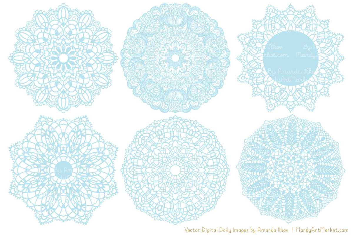 Soft Blue Round Lace Doily Clipart, an Illustration by Amanda Ilkov (Photo 3 of 4)