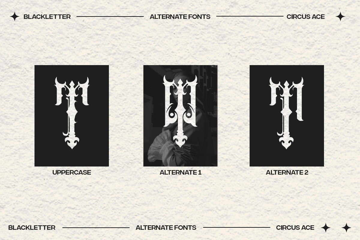 Circus Ace - Elegant Blackletter, a Blackletter Font by Pandeka Studio (Photo 4 of 12)