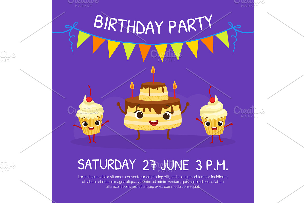 Birthday Party Invitation Card, an Illustration by TopVectors