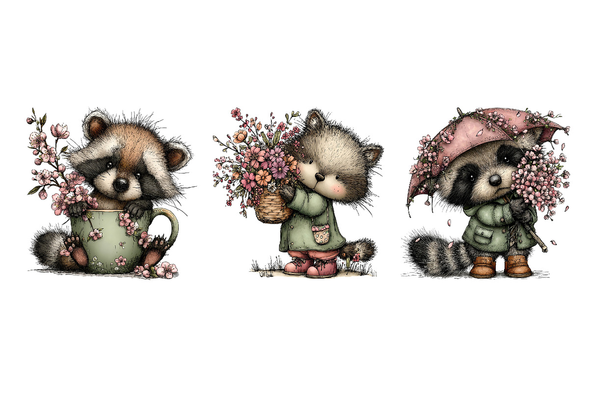 Whimsical Spring Raccoon Clipart, an Illustration by Dream Creation (Photo 7 of 7)