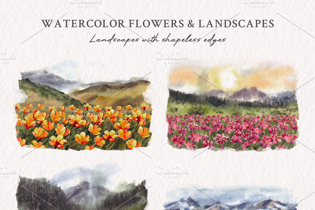 Watercolor Flowers & Landscapes, an Object Illustration by Yorda Studio (Photo 2 of 10)