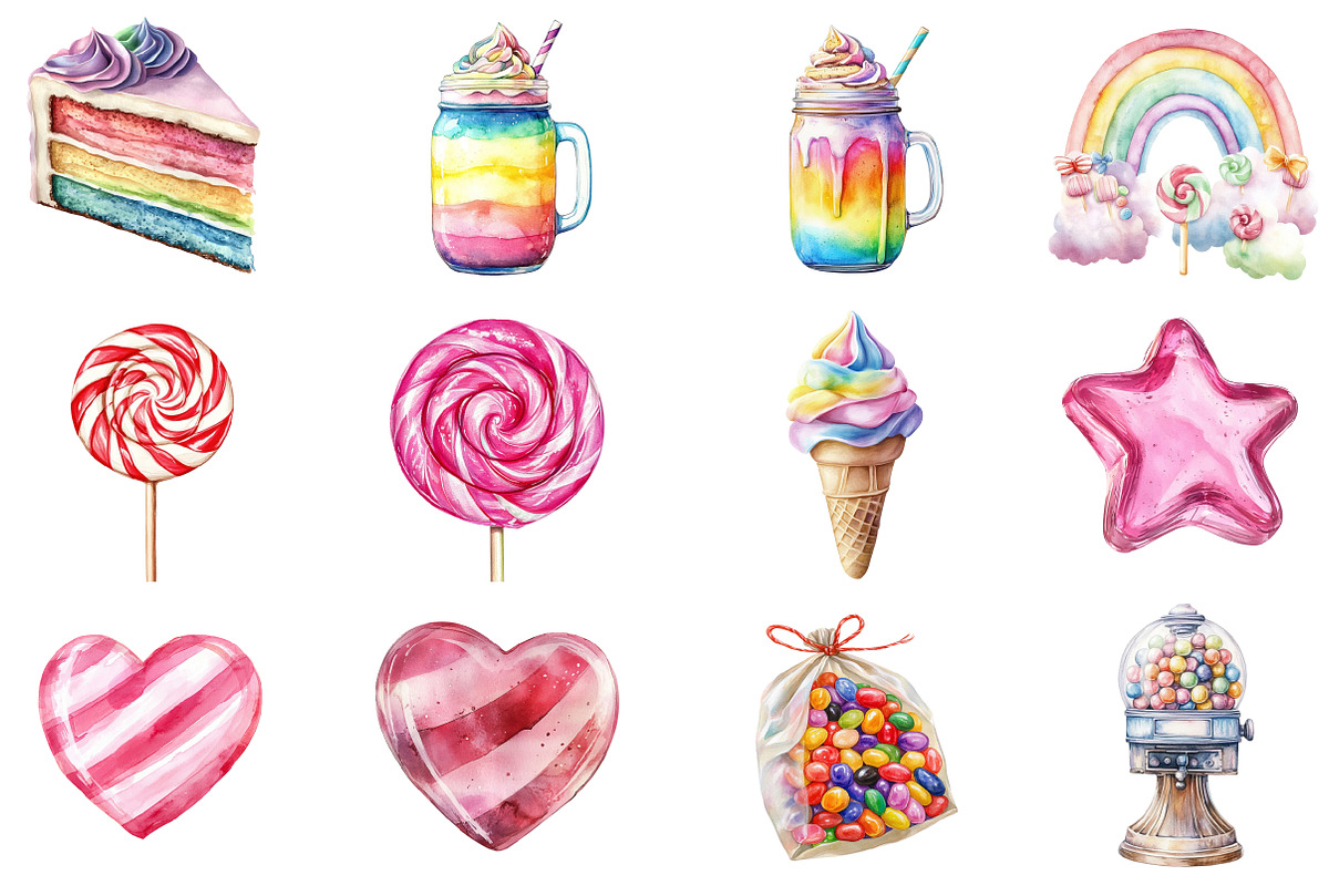 Watercolor Pastel Candyland Clipart, an Illustration by CitraGraphics (Photo 3 of 5)